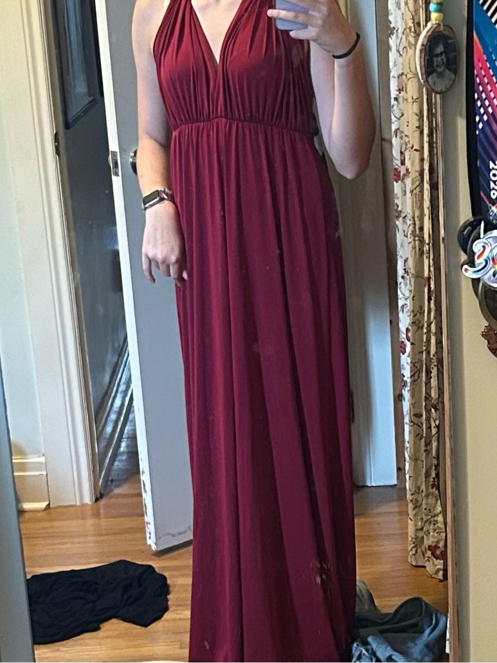 Halter Burgundy Maxi Dress with Gathered Waist